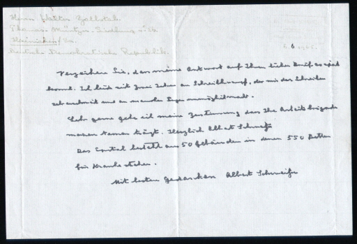 Brief von Albert SchweizerA